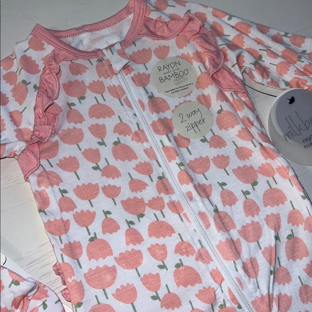Milkberry Floral Tulip Footie Headband Set 0-3 3-6 months